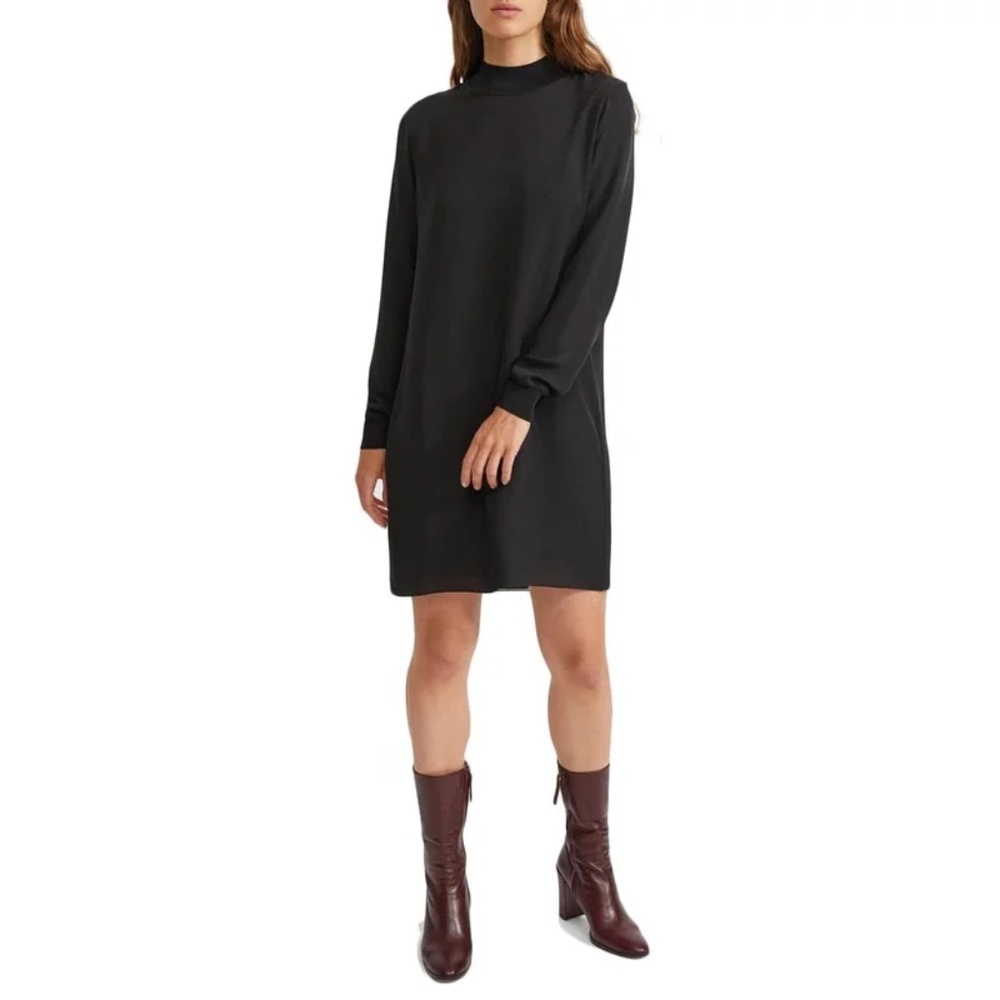 Theory NWT Silk Long Sleeve Mock Neck Mini Dress Black size p
